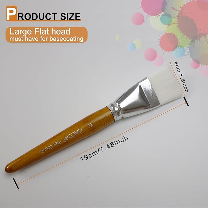 1 1/2 inch Flat Paint Brushes for Acrylic Painting,4 Pieces 38mm Large Craft Basecoating PaintBrushes with Wooden Handle for Acrylic, Oil, Body, Facial mask Brushes
