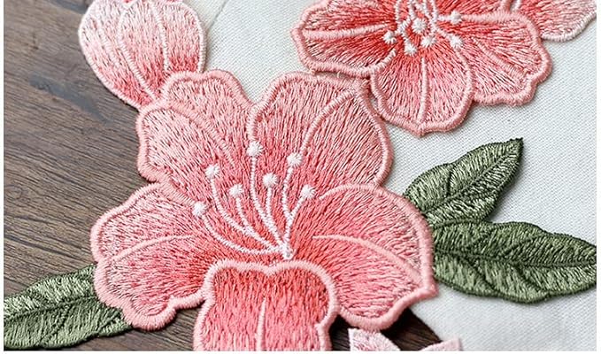 Sew on Lily Floral Patches, Embroidered Flower Appliques for DIY Clothing, Jackets, Jeans, Backpacks, Hats, Arts Craft Sew Making (Pink Lily)