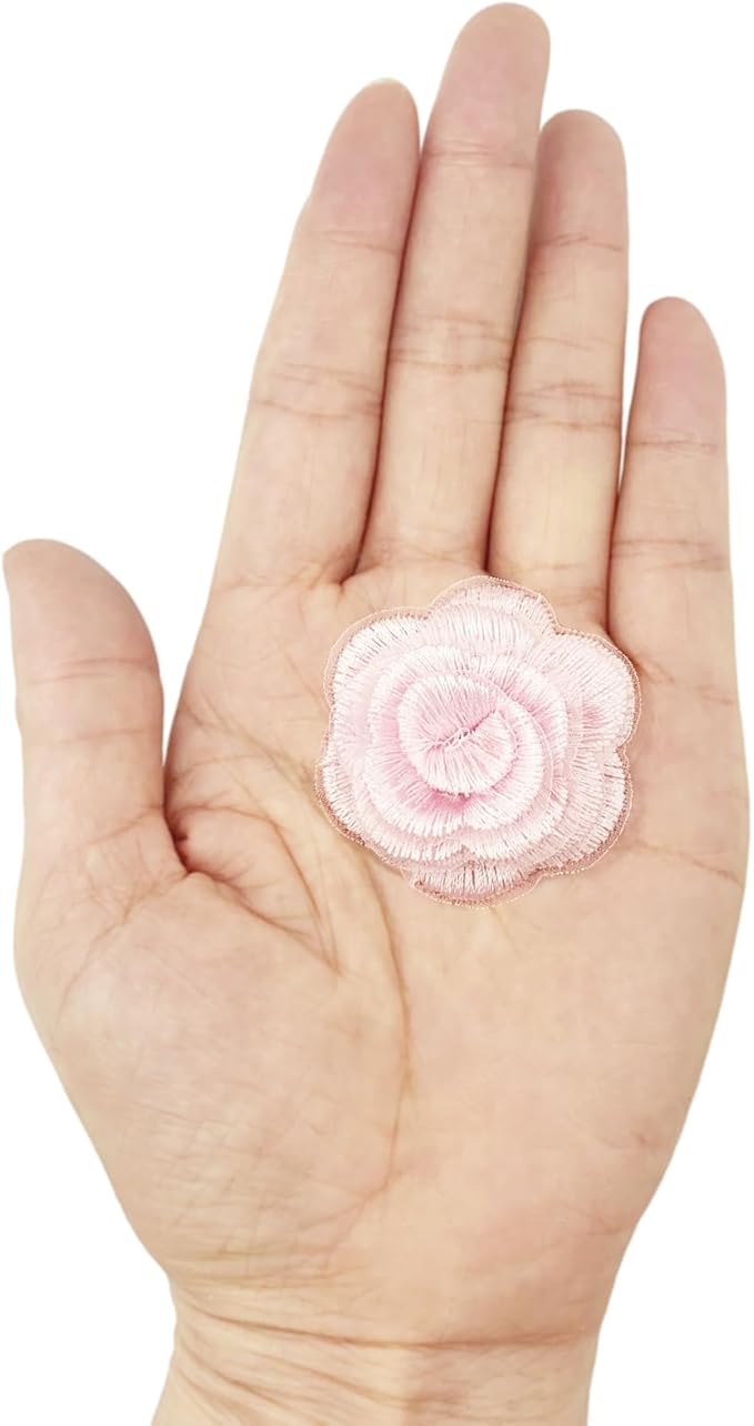 20pcs Flower Lace Applique Exquisite 3D Embroidery Floral Sew On Patches for Wedding Bridal Dress Clothes Repairing Hair Ornaments Sewing Craft DIY (Pink)
