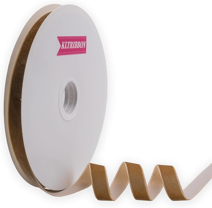Nylon Single Face Khaki Velvet Ribbon,5/8 Inch X 25 Yards Spool