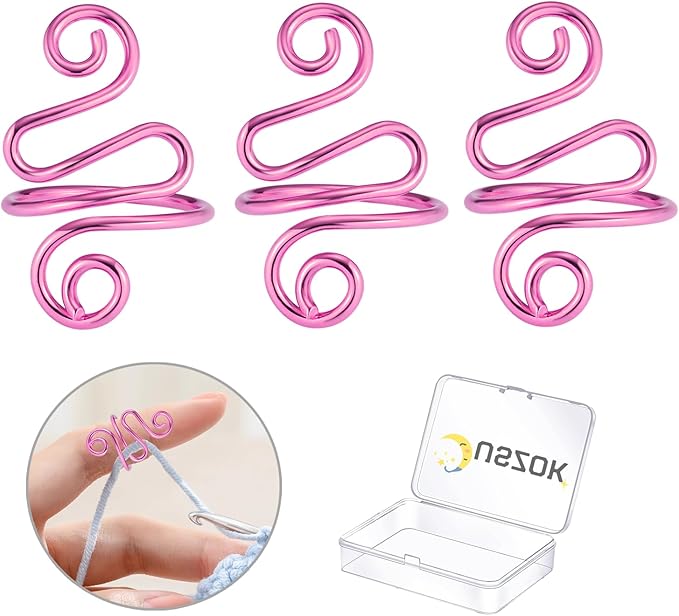 Juszok 3Pcs Handmade Crochet Tension Ring, Crochet Ring for Finger Crocheting，Yarn Tension Control Ring, Adjustable Companion Knitting Ring with Box Gifts for Crocheters Knitters Women (Purple)
