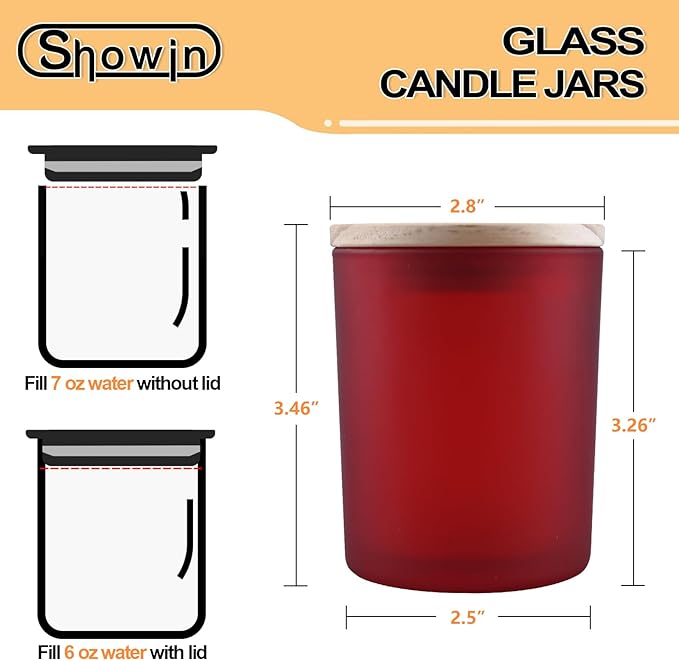 Thick Candle Jars for Making Candles 16 Pcs, 7 OZ Empty Jars with Wood Lids for Candle Making, Sample Container, Frosted Red