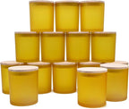 10 OZ Thick Candle Jars for Making Candles 15 Pcs, Empty Jars with Wood Lids for Candle Making, Sample Container, Frosted Yellow