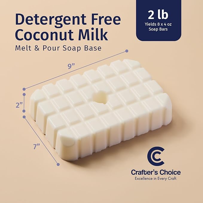 Crafter's Choice Detergent Free Melt and Pour Soap Base for Soap Making and DIY Crafting Projects, SLS/SLES Free, 2LB Block (Coconut Milk)