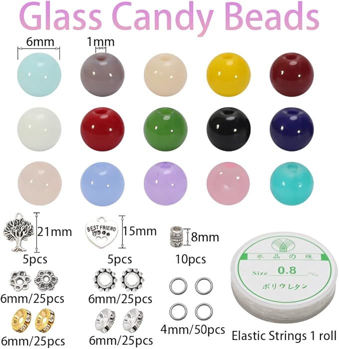1200PCS Glass Beads 6mm Handcrafted Crystal Smooth Loose Beads Bracelet Making Kit Healing Chakra Beads for DIY Jewelry Making Bracelets & Crafts #30721 GB21-MIXED