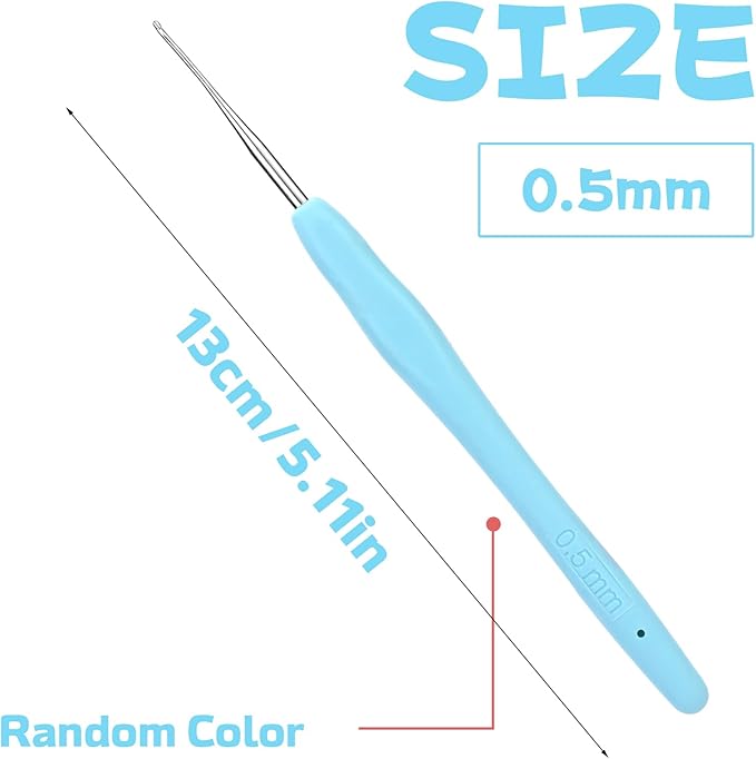 0.5 mm Crochet Hook, Ergonomic Handle for Arthritic Hands, Extra Long  Knitting Needles for Beginners and Crocheting Yarn (0.5 mm)