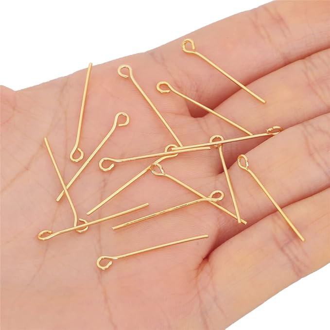 18K Gold Plated Open Eye Pins Non Tarnish 25mm 200pcs for Jewelry Making Findings