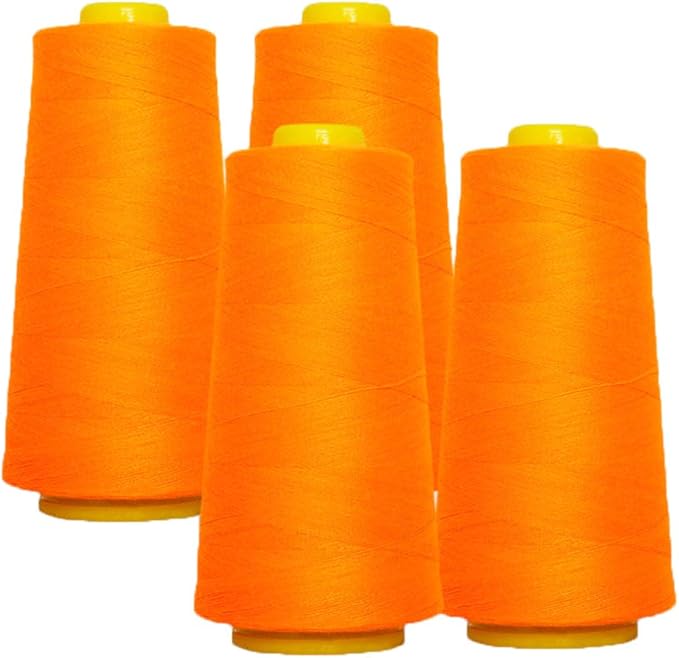 AK TRADING CO. 4-Pack NEON Orange All Purpose Sewing Thread Cones (6000 Yards Each) of High Tensile Polyester Thread Spools for Sewing, Quilting, Serger Machines, Overlock, Merrow & Hand Embroidery
