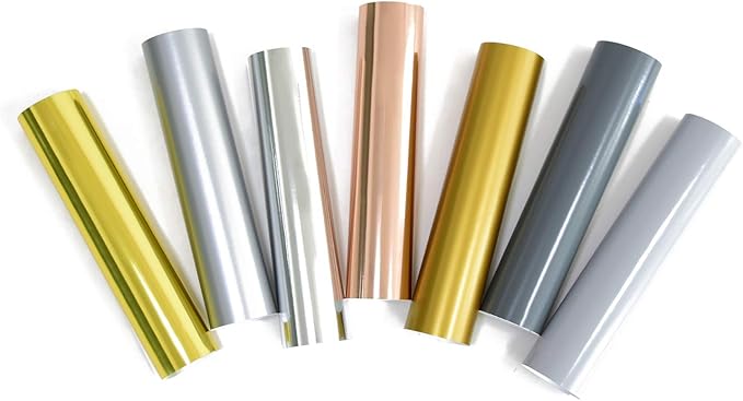 Permanent Vinyl,Matte Metallic Craft Adhesive Vinyl 12" x 10" - 21 Sheets,7 Colors (Metal Gold, Satin Metal Silver, Satin Rose Gold, Spectrum Silver)