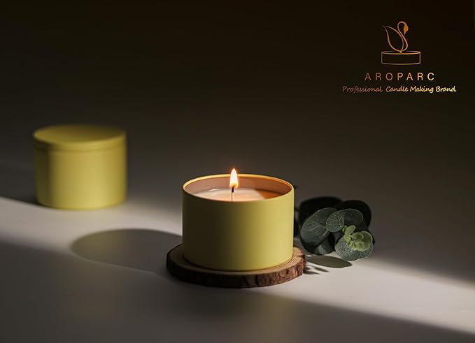 Aroparc Candle Tins with Lids, 3 Wicks Candle Containers 12 Pack 14oz/420ml Seamless Bulk Candle Containers for Candle Making Supplies Wholesale Empty Candle Jars - Lemon