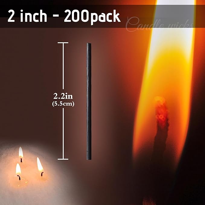 Pearled Candle Extra Wicks 200 Pack for Pearled Candle Making - 2 Inch Black Cotton Candle Wicks for Candle Making DIY