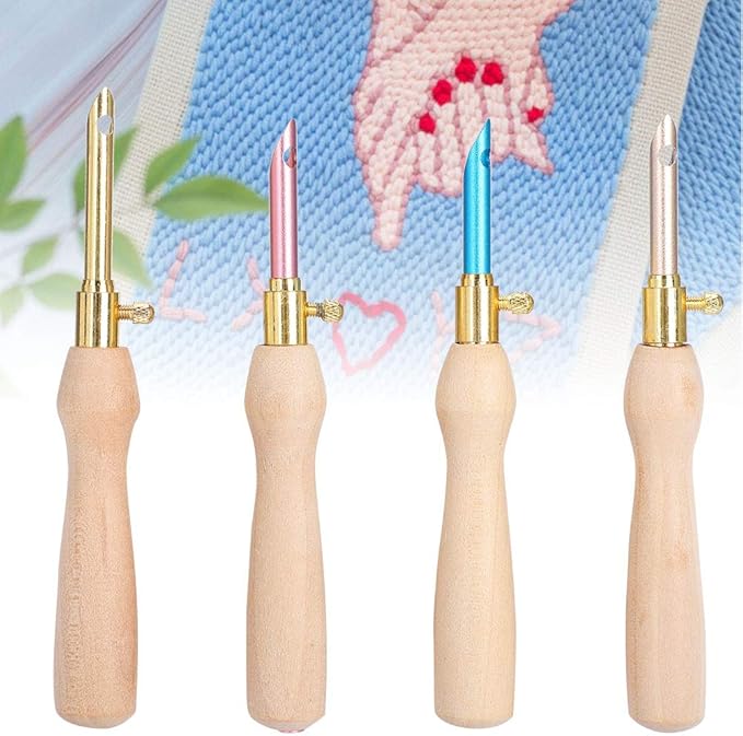 Lavor Punch Needle Supplies 10×6×2 4pcs Portable Punch Needle Knitting Embroidery Pen Wooden Handle for Sewing Felting DIY Craft Handwork