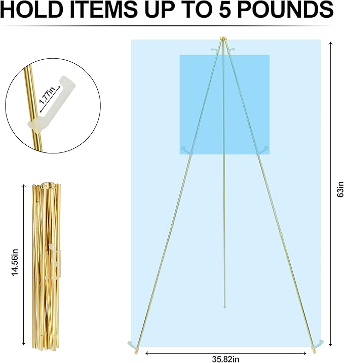 Easel Stand for Sign 63'' Art Easels for Display Wedding Welcome Poster Stand Portable Floor Metal Easel Gold