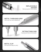 0.5mm Mechanical Pencil with Metal Gift Case, 1PCs Metal Mechanical Pencil with 120PCS HB Lead Refills,4B Erasers and 9PCS Eraser Refills, for Writing Drafting Drawing and Sketching(Silver)