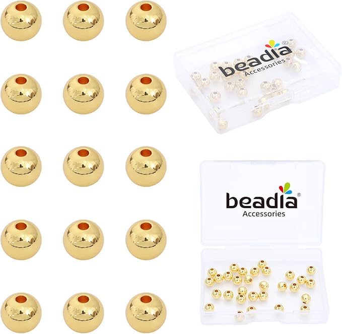 14K Gold Plated Round Spacer Beads 6mm 30pcs for Jewelry Making Findings Non Tarnish