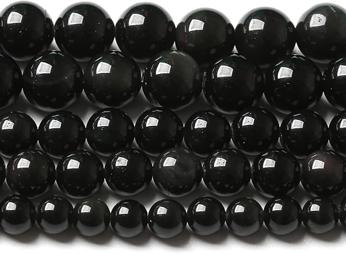 12MM 32pcs Natural Black Obsidian Stone Energy Healing Beads Round Loose Beads for Jewelry Making Bracelet 1 Strands 15"