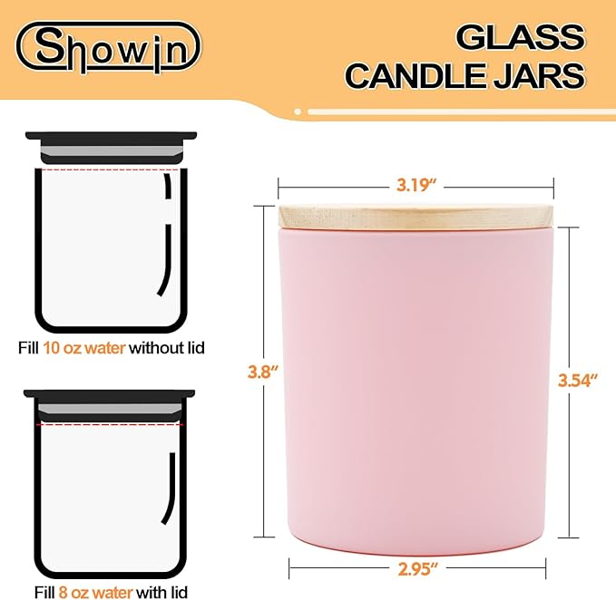 10 OZ Thick Candle Jars for Making Candles 15 Pcs, Empty Jars with Wood Lids for Candle Making, Sample Container, Matte Pink