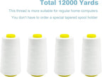 White Serger Thread, All-Purpose Thread for Sewing, Polyester, 4 Cones of 3000 Yards Each Spool for Sewing Machine