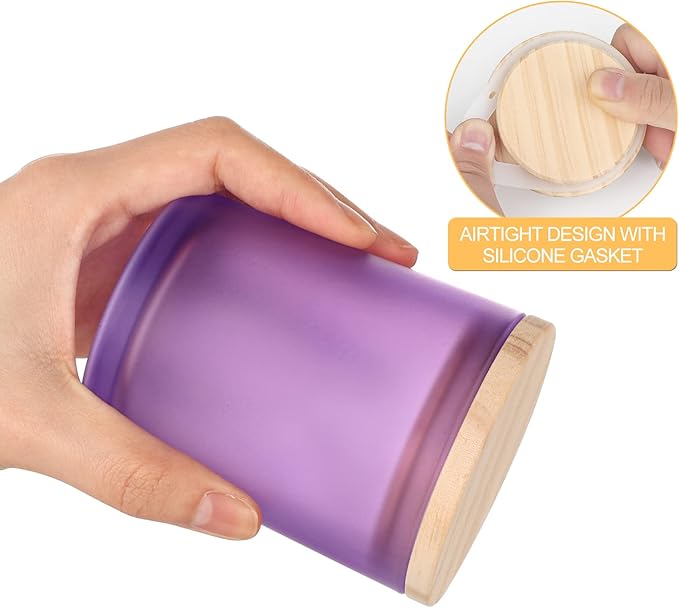 Thick Candle Jars for Making Candles 16 Pcs, 7 OZ Empty Jars with Wood Lids for Candle Making, Sample Container, Frosted Purple
