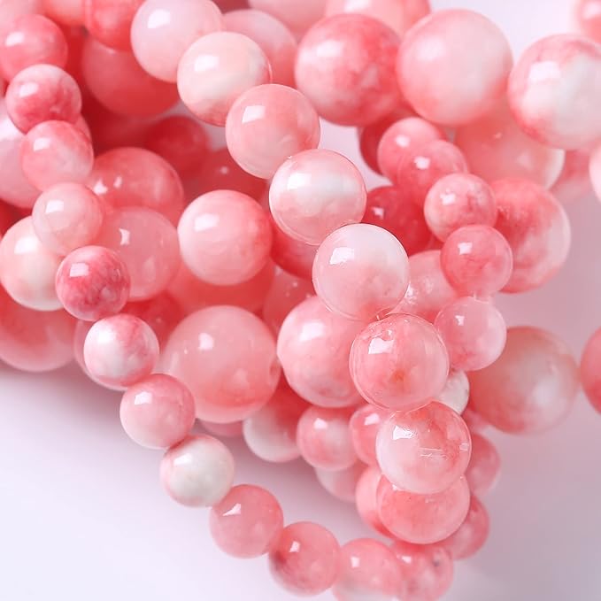 45pcs 8mm Natural Pink White Persian Jade Gemstone Beads Round Loose Spacer Beads for Jewelry Making DIY Bracelets Necklaces 15" (Pink Persian Jade, 8mm)