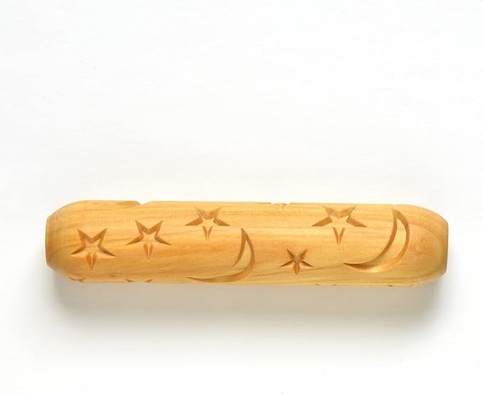 MKM Pottery Tools Wood Big Hand Rollers for Clay (BHR-13 Stars and Moons)
