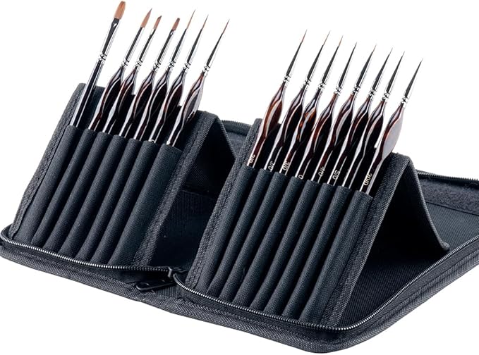 Transon 15pcs Miniature Paint Brushes for Fine Detail Painting, Model Painting, Acyrlic and Watercolor Art Painting