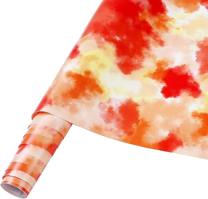 Tie Dye Permanent Vinyl Roll- 12'' x 8ft Orange Clouds Permanent Adhesive Vinyl for Mugs Decors Self Adhesive Sticker