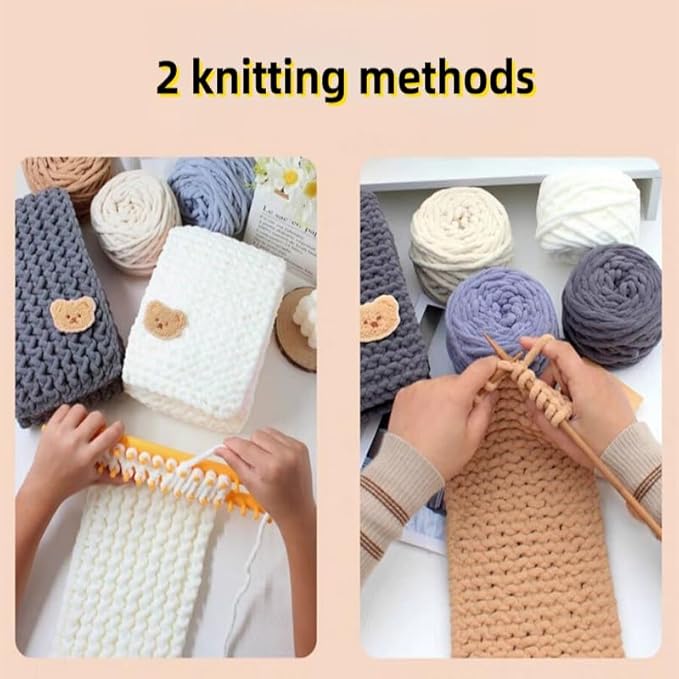 Ygakrkreit Warm Thick Scarf Knitting Kit - 4pcs Yarn + Knitting Tools + Bear Pattern Accessories, Adult DIY Craft Kit, Arts & Crafts Supplies, Ideal Handmade Gift (1 Set)(红色)