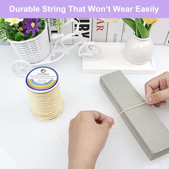 1mm Faux Leather Waxed Cotton Cord, 175 Yards – Durable Necklace String, Soft and Textured Cord for Necklaces, Bracelets, and Jewelry Making