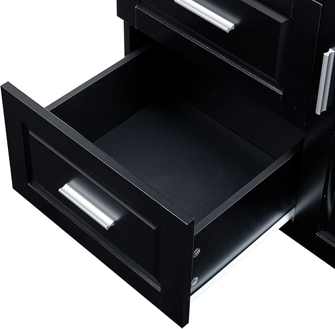 Large Storage Cabinet with 3 Doors and 3 Drawers, Freestanding Cabinet with Adjustable Shelves, Large Modern Versatile Cupboard for Home Office Livingroom (Black)