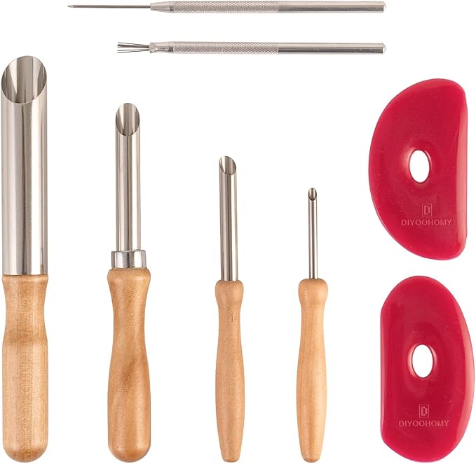 DIYOOHOMY Pottery Carving Tools Set, Clay Sculpting Tools with Straw Hole Puncher Needle Pottery Ribs Kit for Ceramic Polymer Clay Modeling, Drilling, Shaping, DIY Crafts Supplies (8)