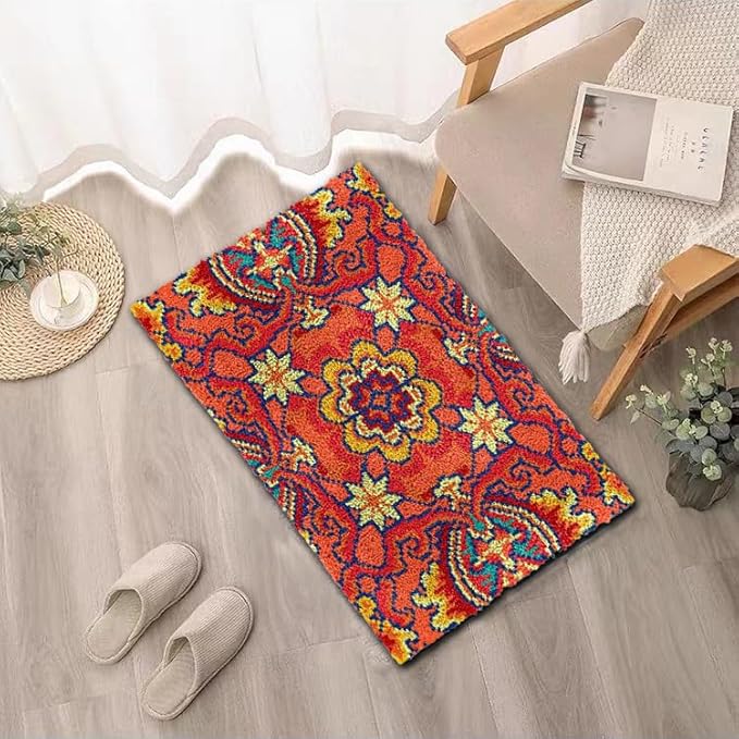 Latch Hook Kits for Adults, Pre-Printed Handmade Rug Crochet Yarns DIY Door Mat Kits for Home Decor Festival Gift 23.6"X15.8" (Flower-F)