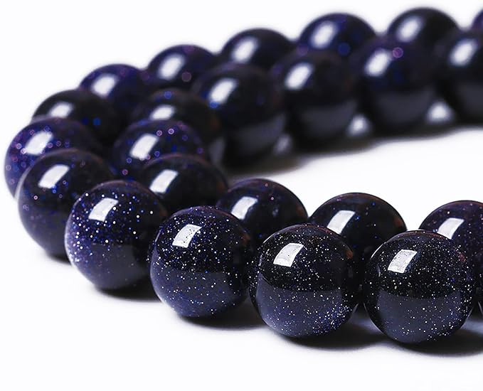 60PCS 6mm Starry Blue Sandstone Gemstone Beads Beads Natural Stone Round Loose Beads for Jewelry Making DIY Bracelet Necklace 15" Inch