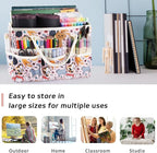 E-WEICHEN Craft Organizer Tote Bag Art Storage Caddy with Multiple Pockets Containers for Art,Craft,and Office Supplies Storage.Pink Cat