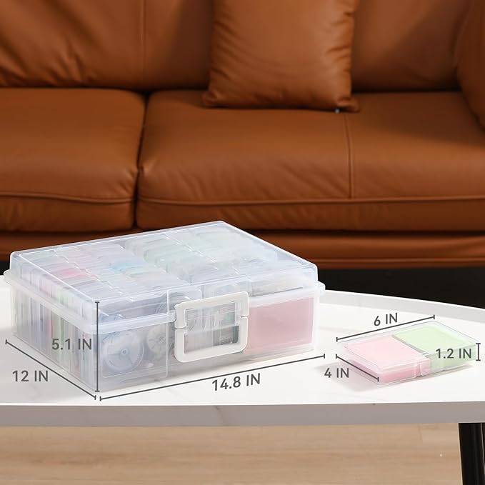 novelinks Transparent 4" x 6" Photo Organizers and Photo Storage Box with Handle, 16 Inner Photo Cases, Portable Picture Organizers & Photo Storage Containers (Clear)