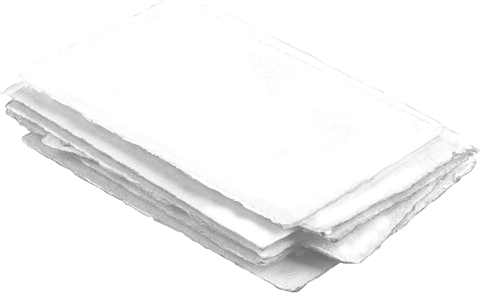 Wanderings Thick Handmade Deckled Edge Cotton Paper - Cold Pressed Texture - Paint, Watercolor, Drawing, Writing, Cards, Invitations, Menus, Arts and Crafts. 25 Pack White 300gsm - 5" x 7"