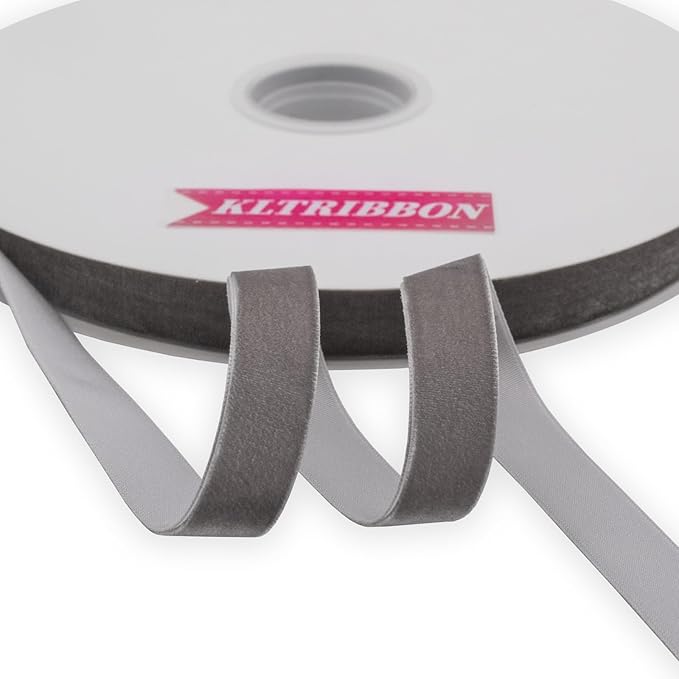 Nylon Metal Grey Velvet Ribbon Single Faced,5/8 Inch X 25Yards,for Sewing, Gift Wrapping, Jewelry Making, Wedding Decorating