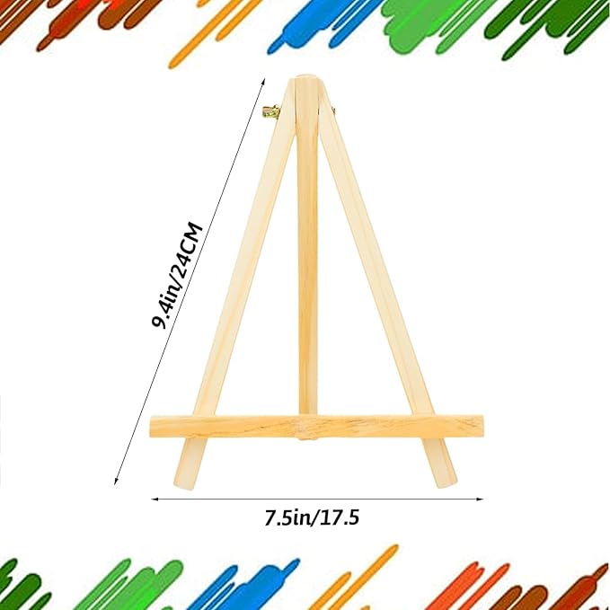 4Pack 9 Inch Pine Wood Easels, Easel Stand for Painting Canvases, Art, and Crafts, Tripod, Painting Party Easel, Kids Student Tabletop Easels for Painting, Portable Canvas Photo Picture Sign Holder