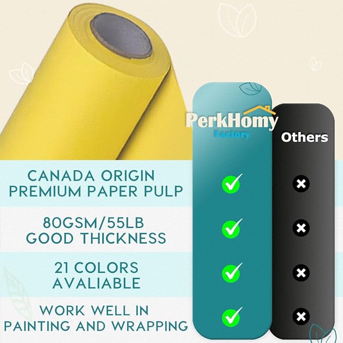 SMART&CASUAL 15" x 450" (37.5') Kraft Paper Roll for Art Craft Supplies Gift Wrapping Moving Packing Kids Painting Drawing Paint Easel Poster Chart Paper (Lemon Yellow, 15" W x 450" L (37.5'))