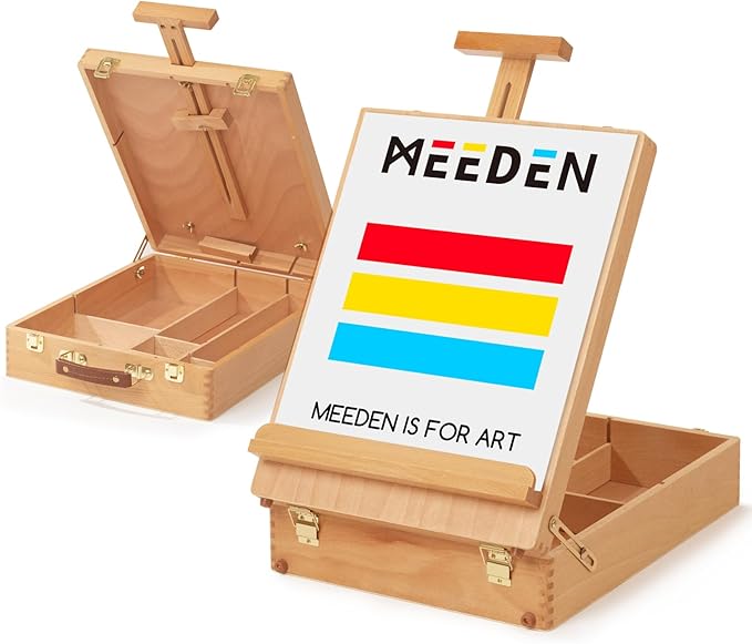 MEEDEN Extra-Large Tabletop Easel, Solid Beech Wood Table Top Easels for Painting Canvas, Sketchbox Easel, Table Art Easel for Adults & Artist, Art Supplies Storage Box,Hold Canvas Up to 28"