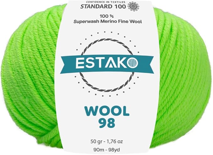 Estako Wool 98 100% Superwash Merino Wool Medium Worsted Weight Soft Knitting and Crochet Yarn 1.76 oz (50gr) 98 yds (90 yds) (6391 - Pistachio)