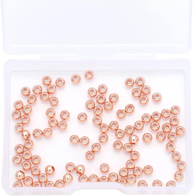 Rose Gold Plated Round Spacer Beads 4mm 100pcs for Jewelry Making Findings Non Tarnish