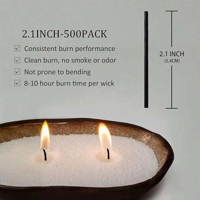500-Pack Pearled Candle Cotton Wicks for Sand Candles Making - 2 Inch MANNYCOM Metal-Free and Lead-Free Refill Sand Wax Wick for Making DIY (Black)
