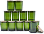 Thick Candle Jars for Making Candles 12 Pcs, 7 OZ Empty Jars with Wood Lids for Candle Making, Sample Container, Clear Green