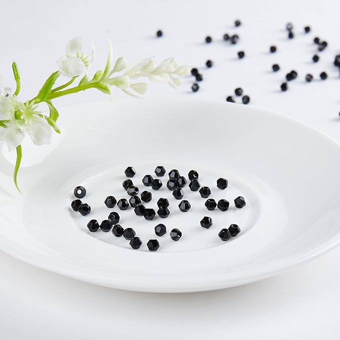 1200pcs Black 3mm Bicone Crystal Beads for Jewelry Making – Small Faceted Glass Beads for Bracelets, Earrings, Loc Sprinkles, DIY Crafts