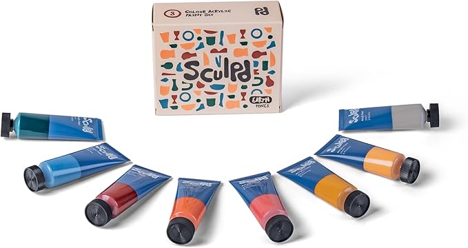 Sculpd Earth Tones Thick Acrylic Paint Set - Professional Acrylic Paint Tubes Set of 8 x 22ml Non Toxic Paint for Wood, Air Dry Clay, Pottery, Canvas, Craft, Fabric, Rocks - Heavy Body Vibrant Colors