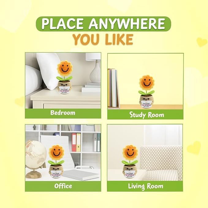 Handmade Positive Sunflower Crochet - Never Forget The Different That You Make, Appreciation Gift for Coworker, Best Friend, Teacher, Sister, Mom, Women, Men, Gift for Christmas, Birthday (Style 1a)