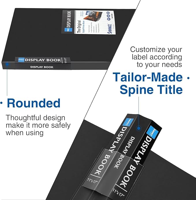 Sooez Art Portfolios 12"x18", Large Portfolio Folder with 30 Pockets & Black Inner Sheets, Display 60 Pages, 12 x 18 Presentation Book for Artwork Storage, Binder with Plastic Sleeves for Artist