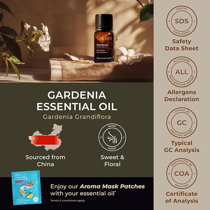 Gya Labs Gardenia Essential Oil - 0.34 Fl Oz - for Hair, Skin, Diffuser, Aromatherapy & DIY Candle Making Scent