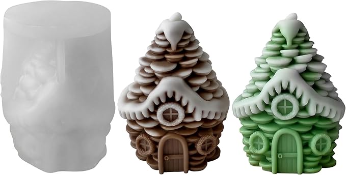 Pinecone House Christmas Cylinder Candle & Resin Mold - Resin Casting Silicone Molds for Home Decor & Candle Making Wave Spiral Mold